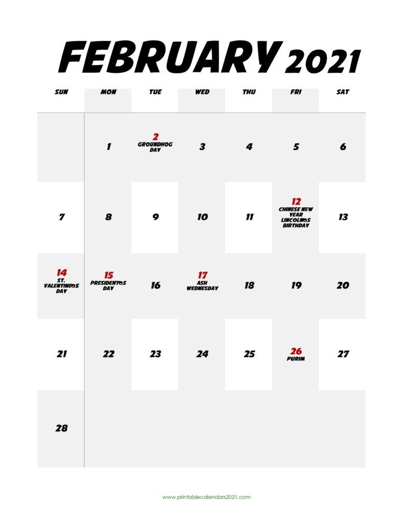 65 Free February 2021 Calendar Printable With Holidays
