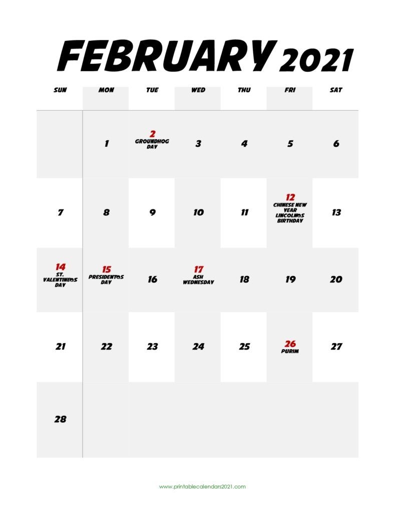 65 free february 2021 calendar printable with holidays