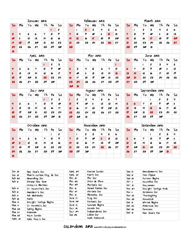 68 printable 2021 yearly calendar with holidays, portrait