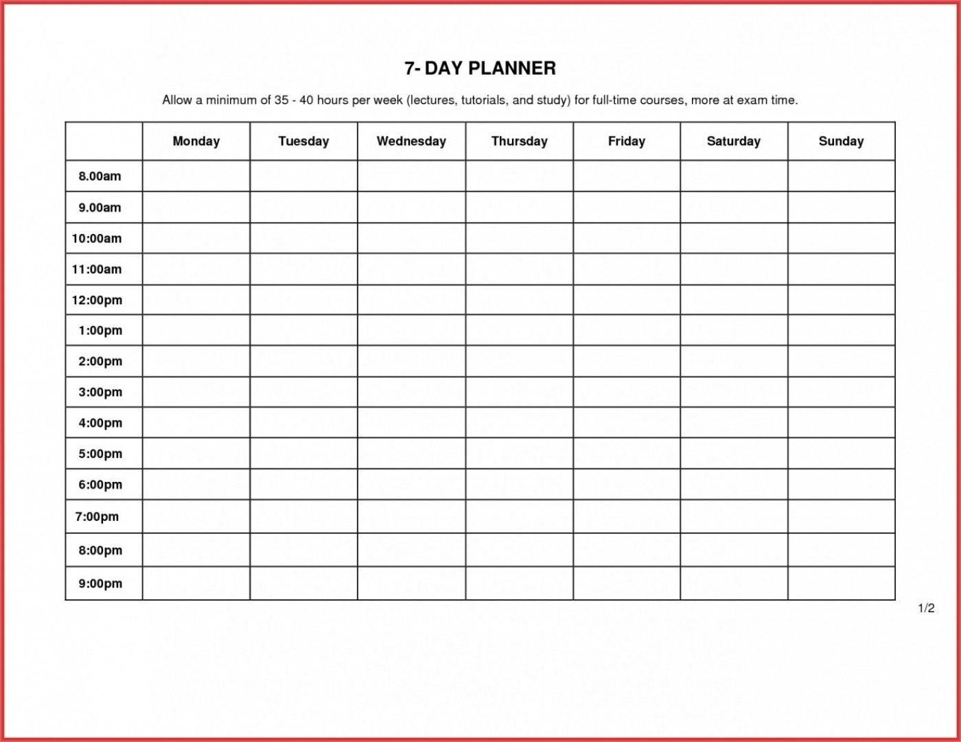 7 day calendar template excel | free calendar template example