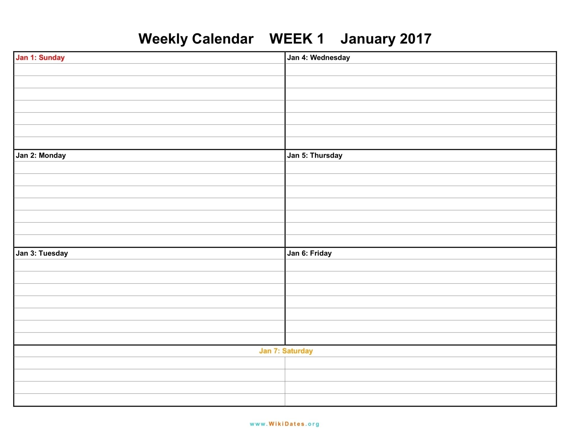 7 Day Weekly Planner Template Printable | Calendar