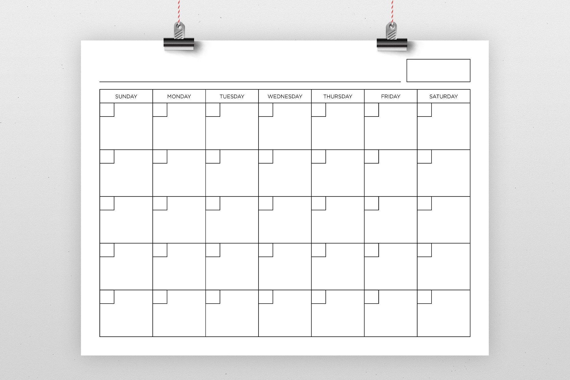 8 5 X 11 Inch Blank Calendar Page Template Instant