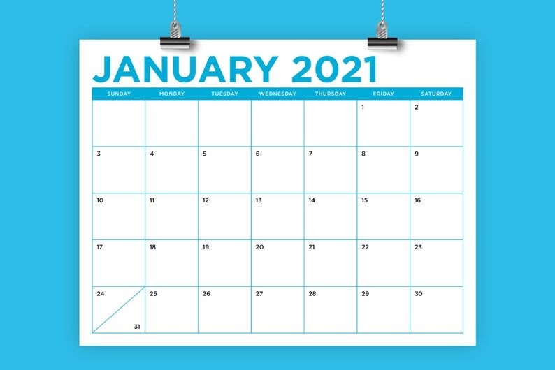 8 5 X 11 Inch Color 2021 Calendar Template Instant