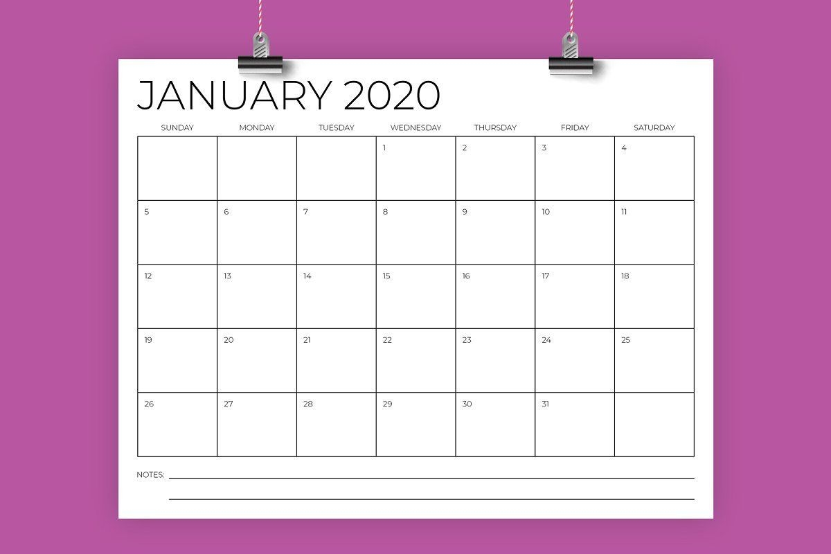 8 5 X 11 Inch Minimal 2020 Calendar | Calendar Template