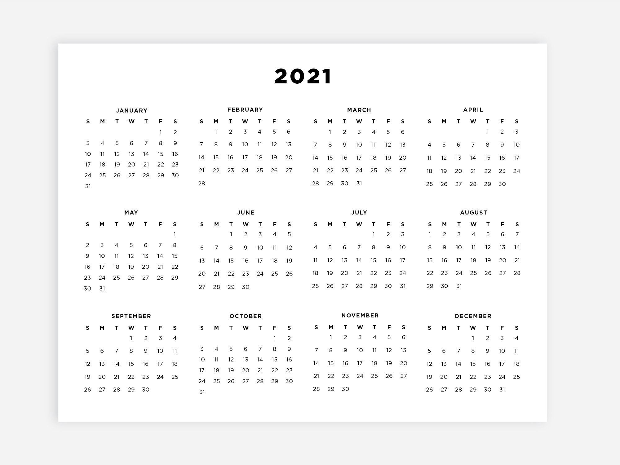 8 5x11 printable 2021 calendar, letter calendar, 2021 year