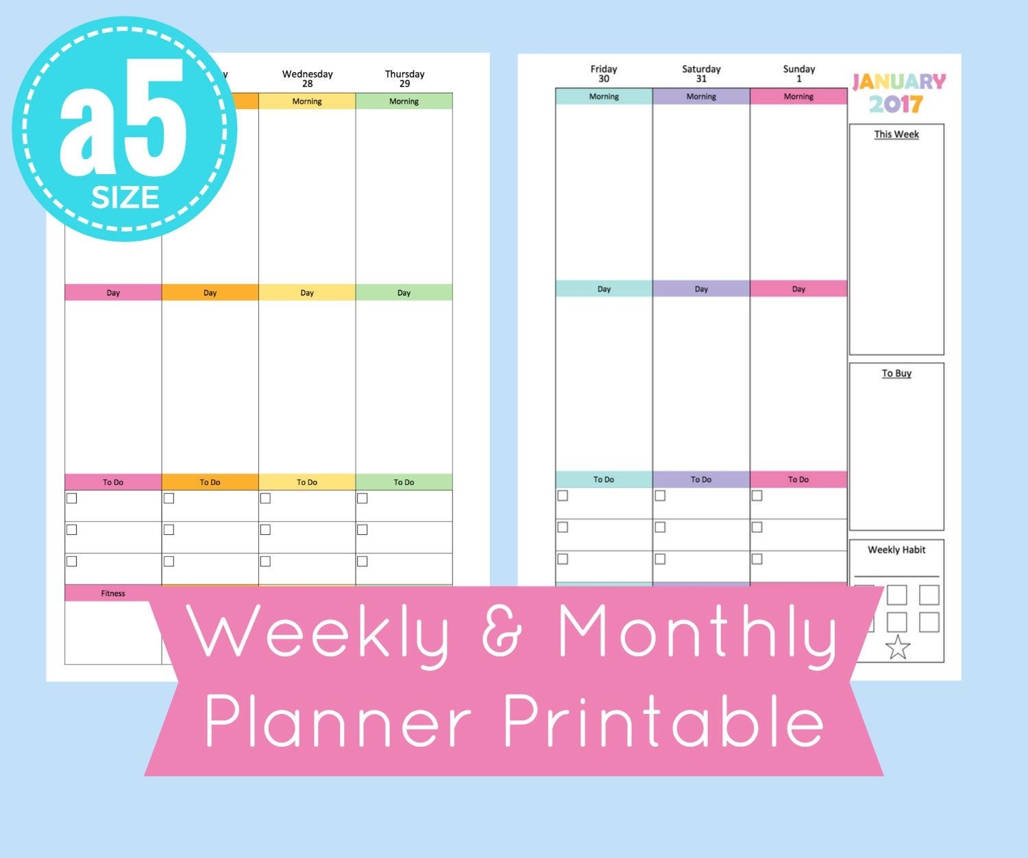 A5 Weekly Planner Inserts Planner Pages 8 5 X 5 5