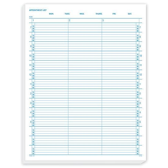 appointment sheet 3 column, 10 minute intervals