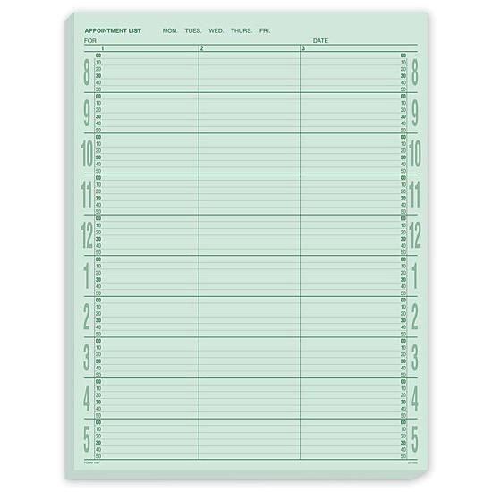 appointment sheet 3 column, 10 minute intervals