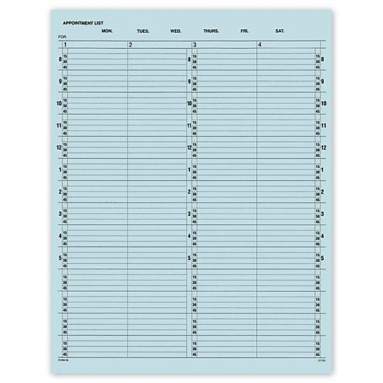 appointment sheets 4 column, 15 minute intervals