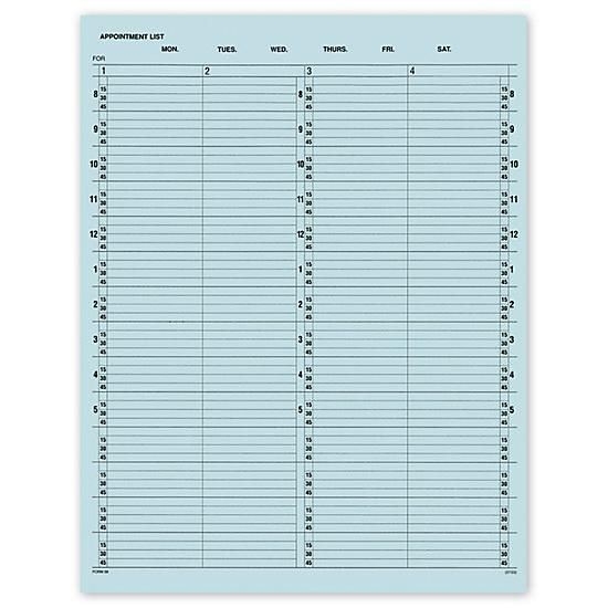 Appointment Sheets 4 Column, 15 Minute Intervals