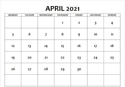 April 2021 Calendar Pdf, Word, Excel Templates In 2020