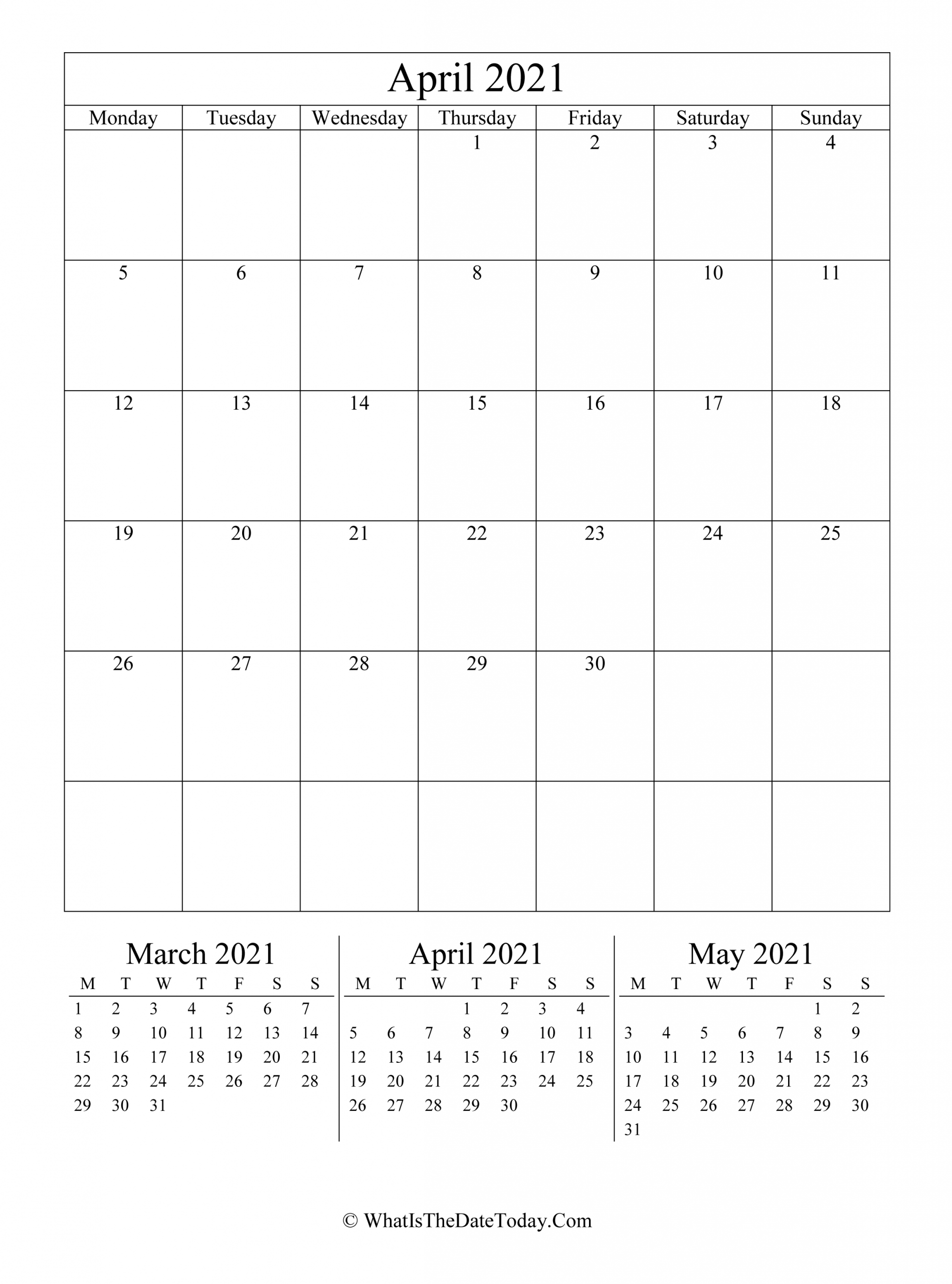 april 2021 editable calendar (vertical layout