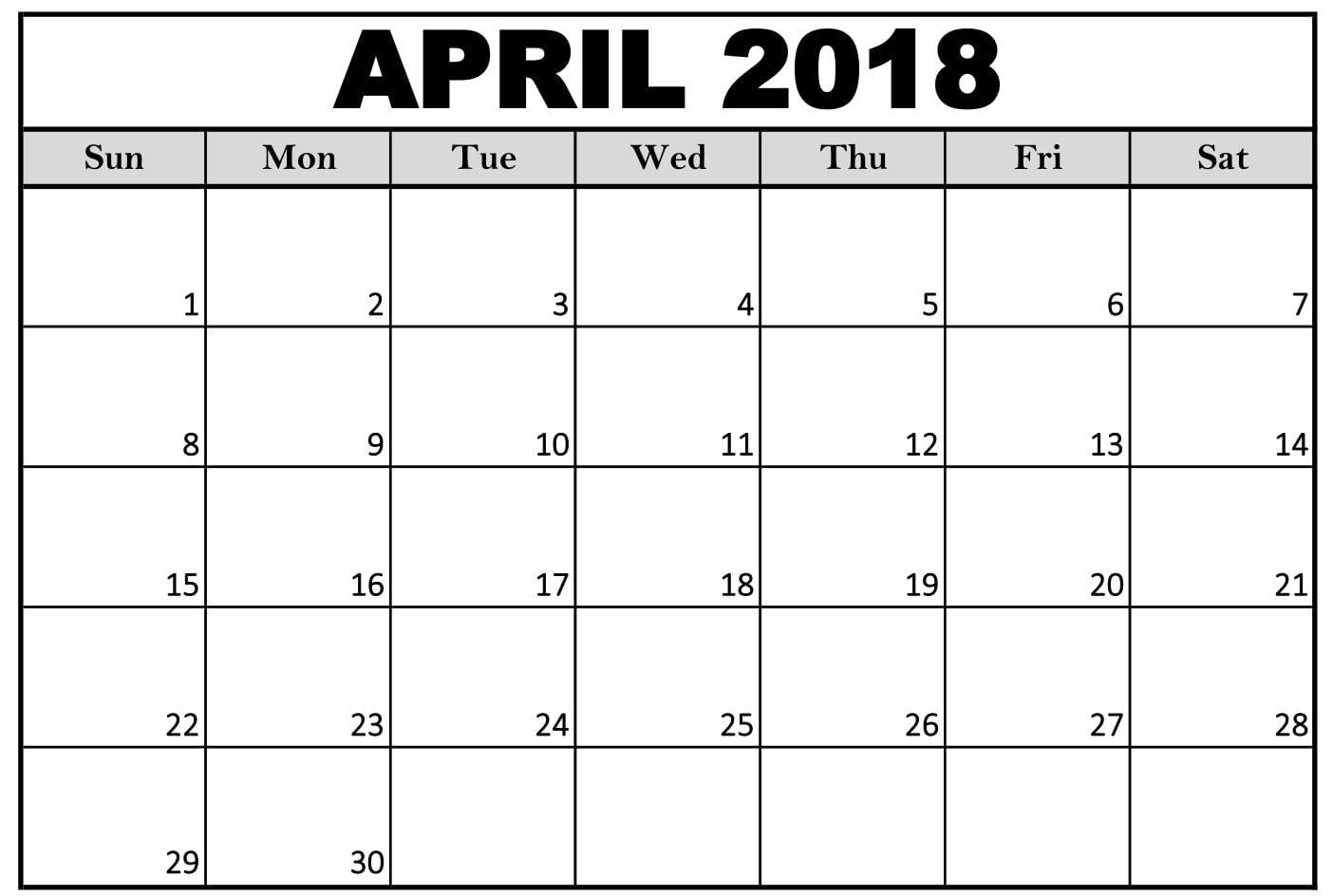 April Calendar Printable