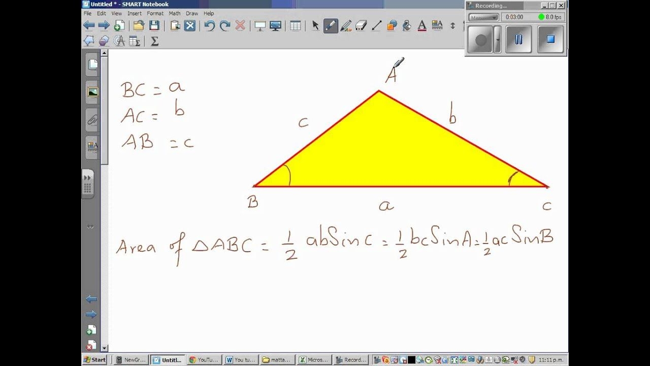 Area Of A Triangle = 1/2 X Absin(c) Youtube