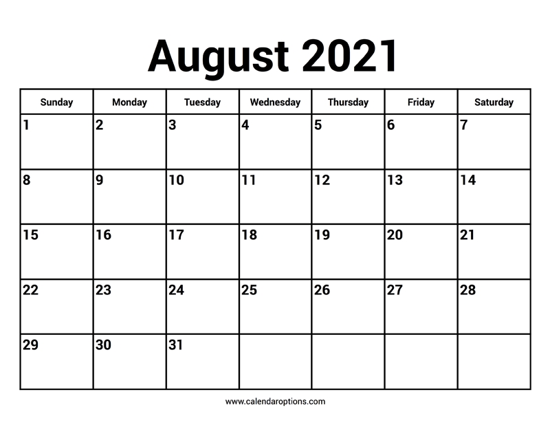 August 2021 Calendar Calendar Options