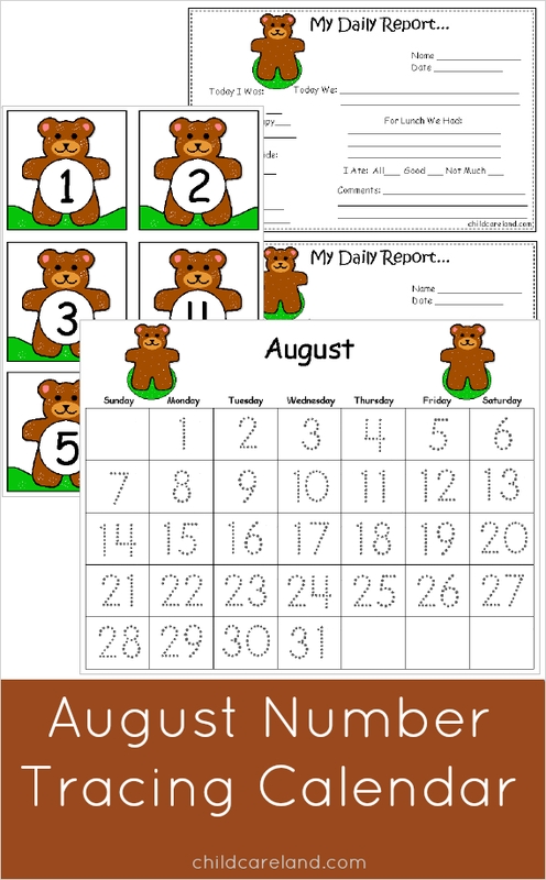 August Number Tracing Calendar