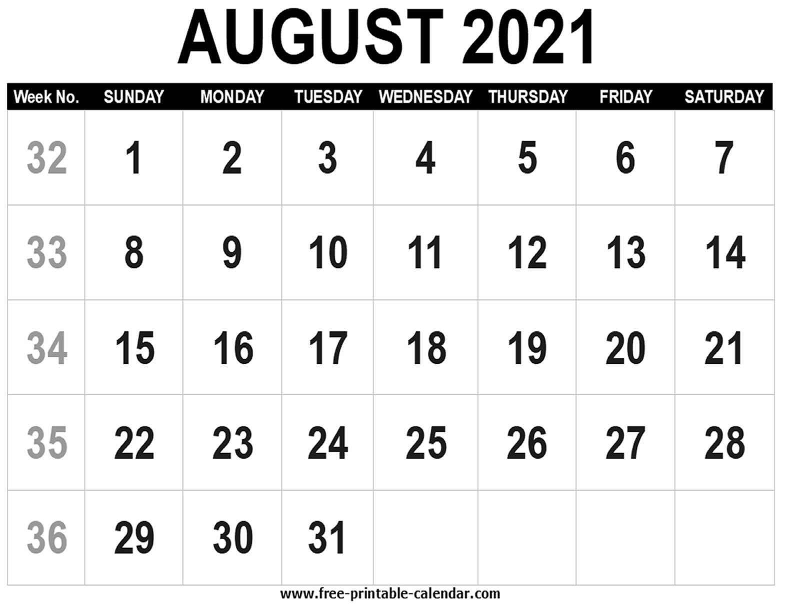 blank calendar 2021 august free printable calendar