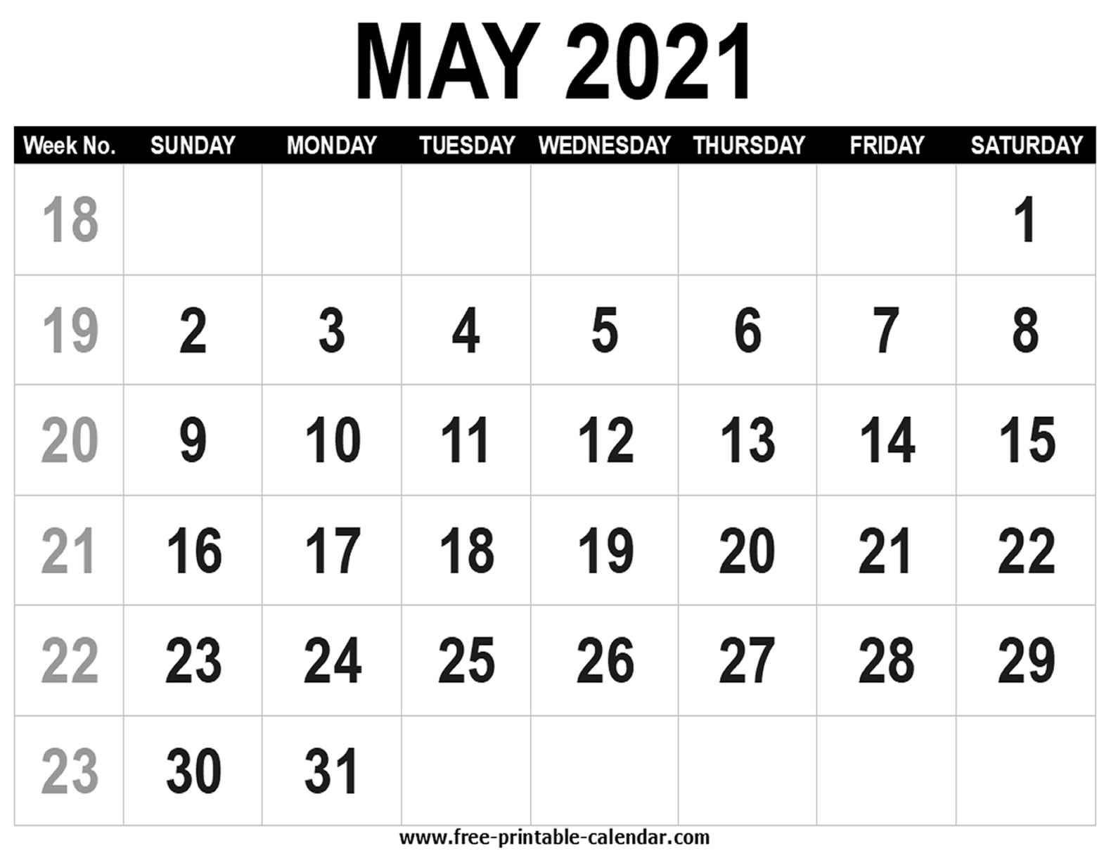 blank calendar 2021 may free printable calendar