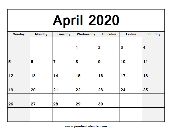 Blank Calendar April 2020 | Calendar Word, August Calendar