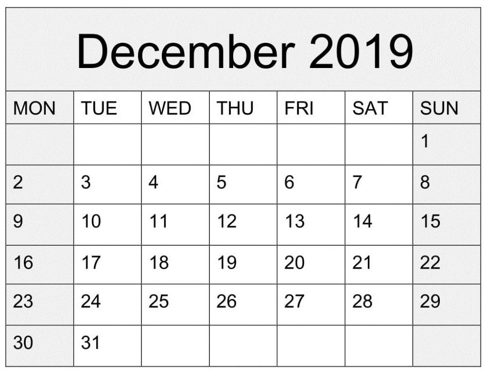 blank calendar december 2019 printable worksheet template