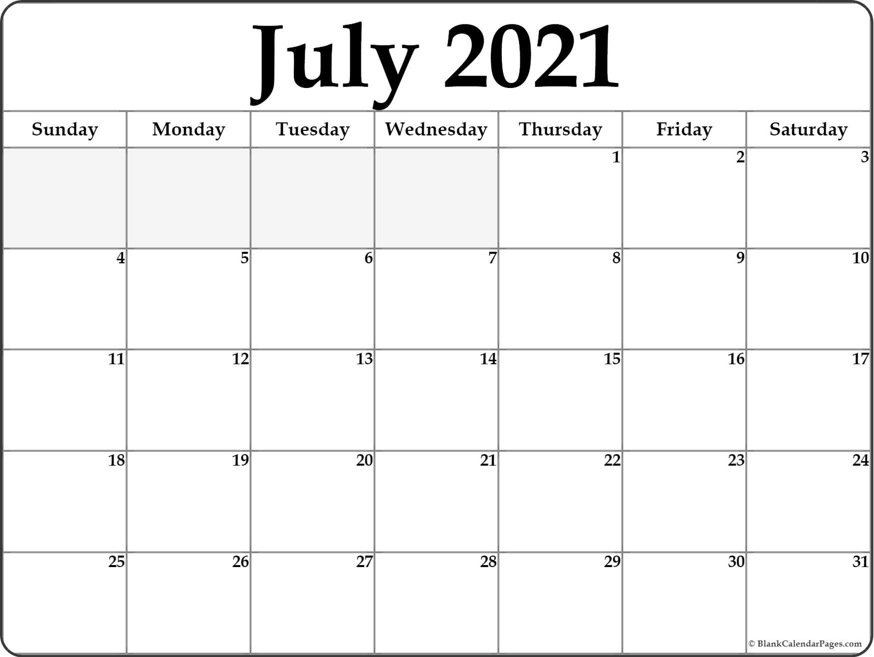 blank calendar july 2021 printable fillable calendar 2021