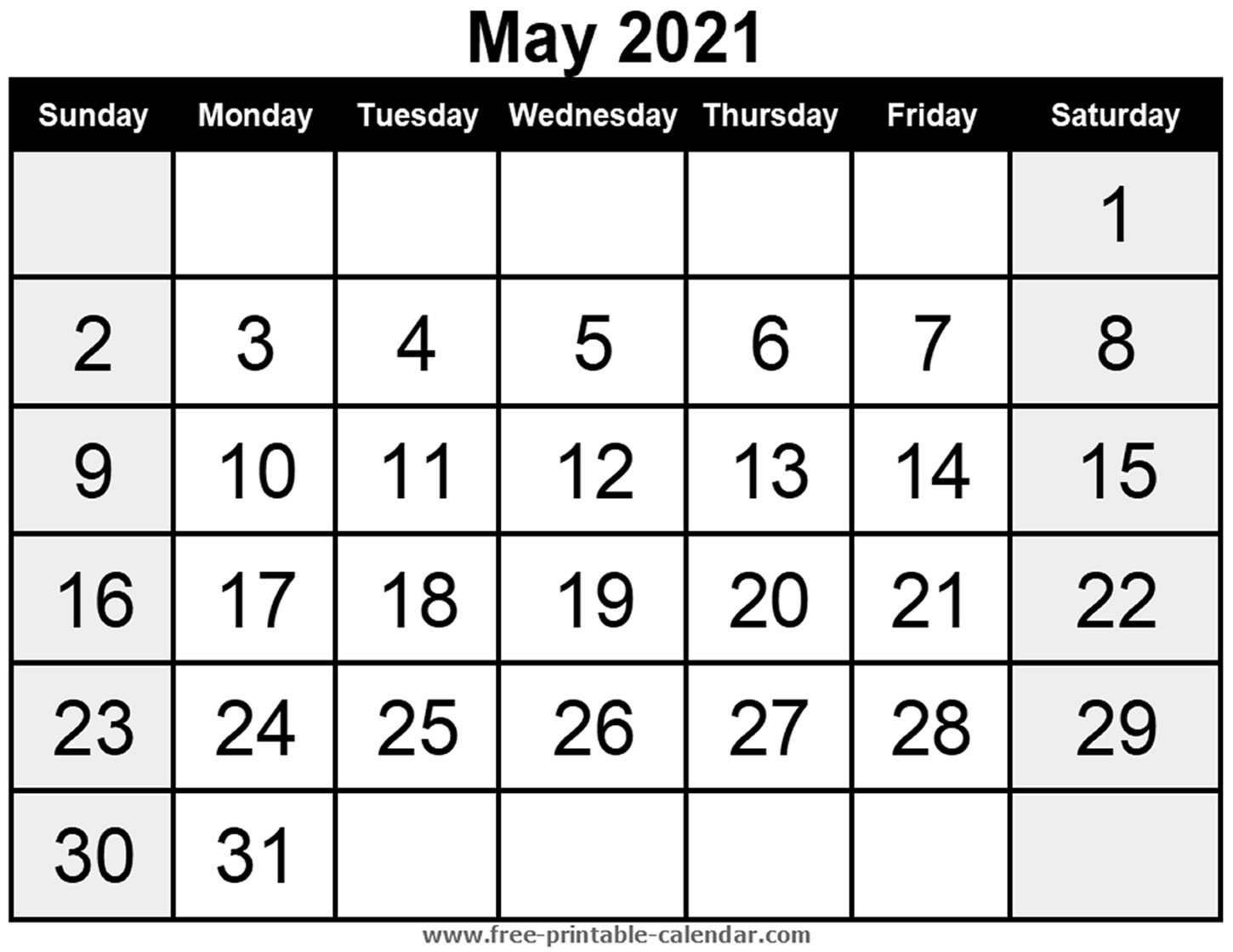 Blank Calendar May 2021 Free Printable Calendar