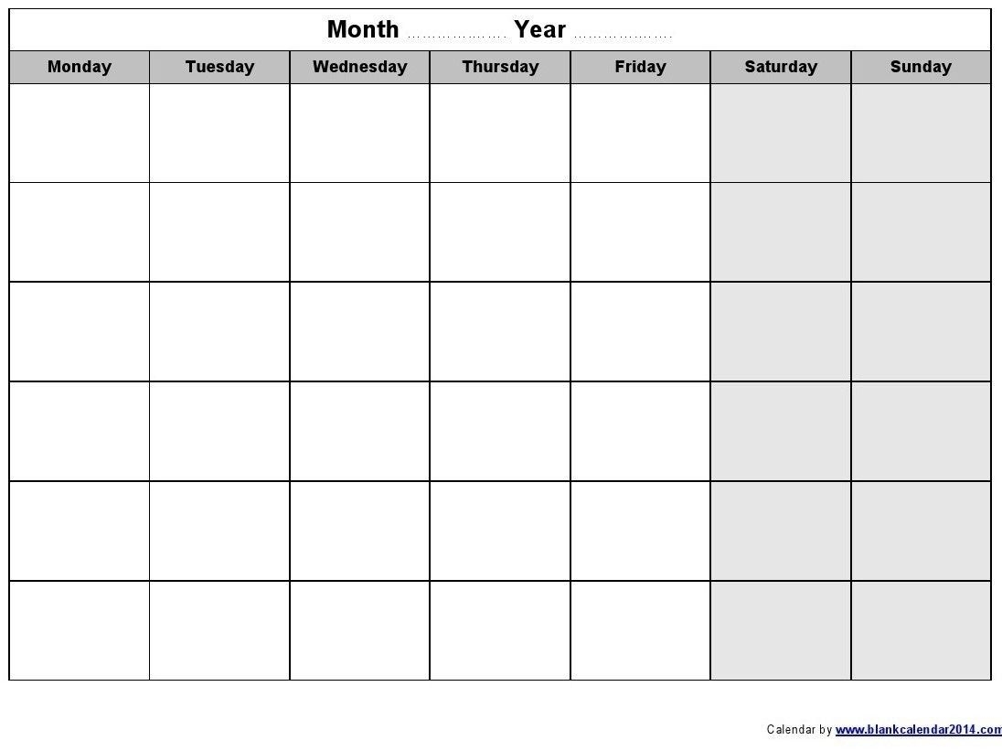 blank calendar monday to friday | calendar template printable