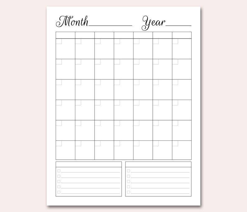 blank calendar printable blank perpetual calendar diy | etsy