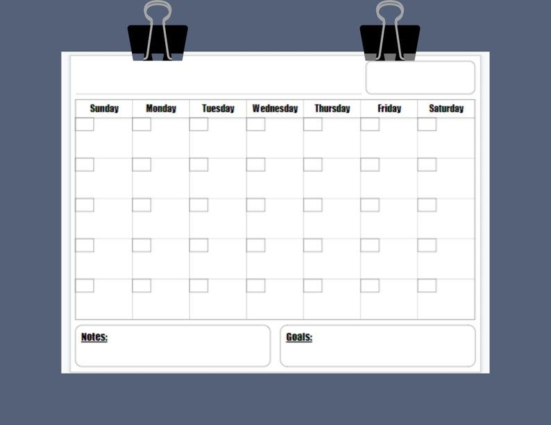 blank calendar printable template 8 5 x 11 instant