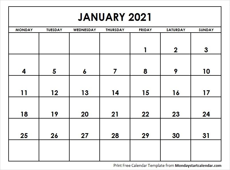 blank january calendar 2021 starting monday archives