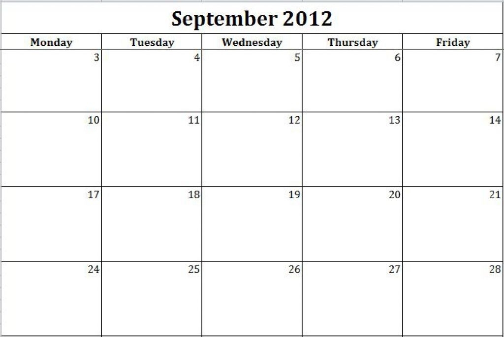 blank printable calendar monday thru friday : free