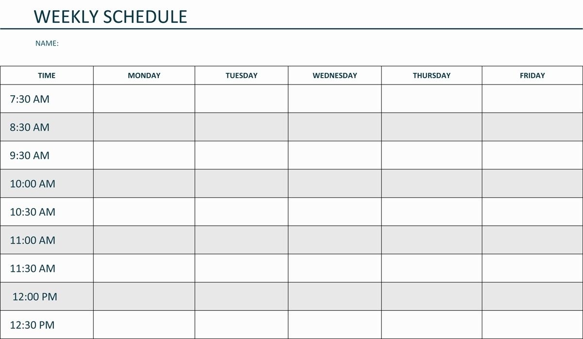 Blank Weekly Am/pm Schedule Template Calendar