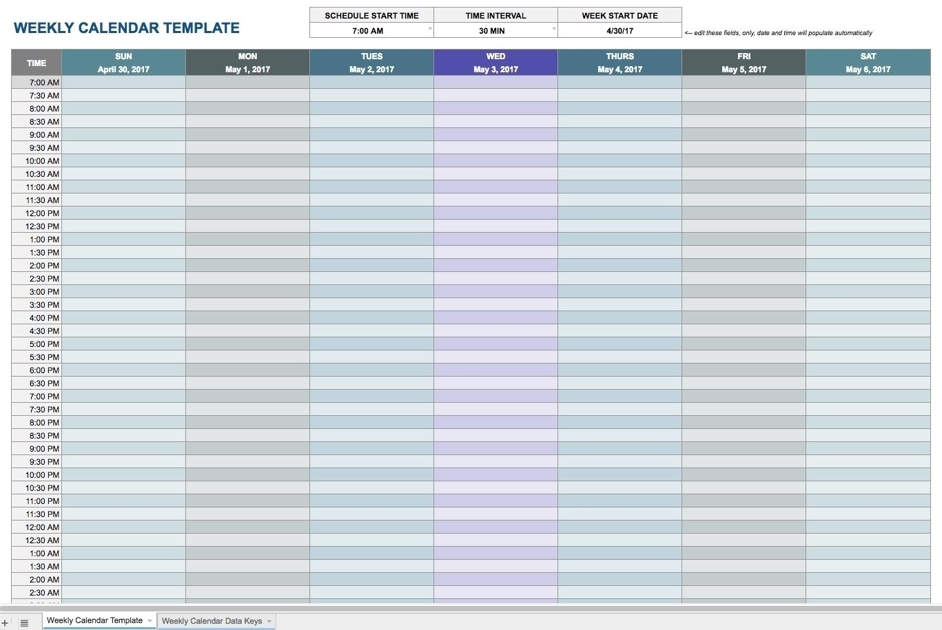 blank weekly calendar 15 minute increments | example