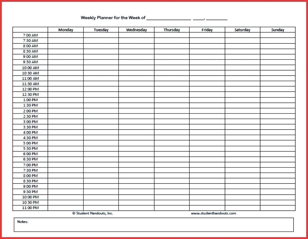 Blank Weekly Calendar 15 Minute Increments | Example