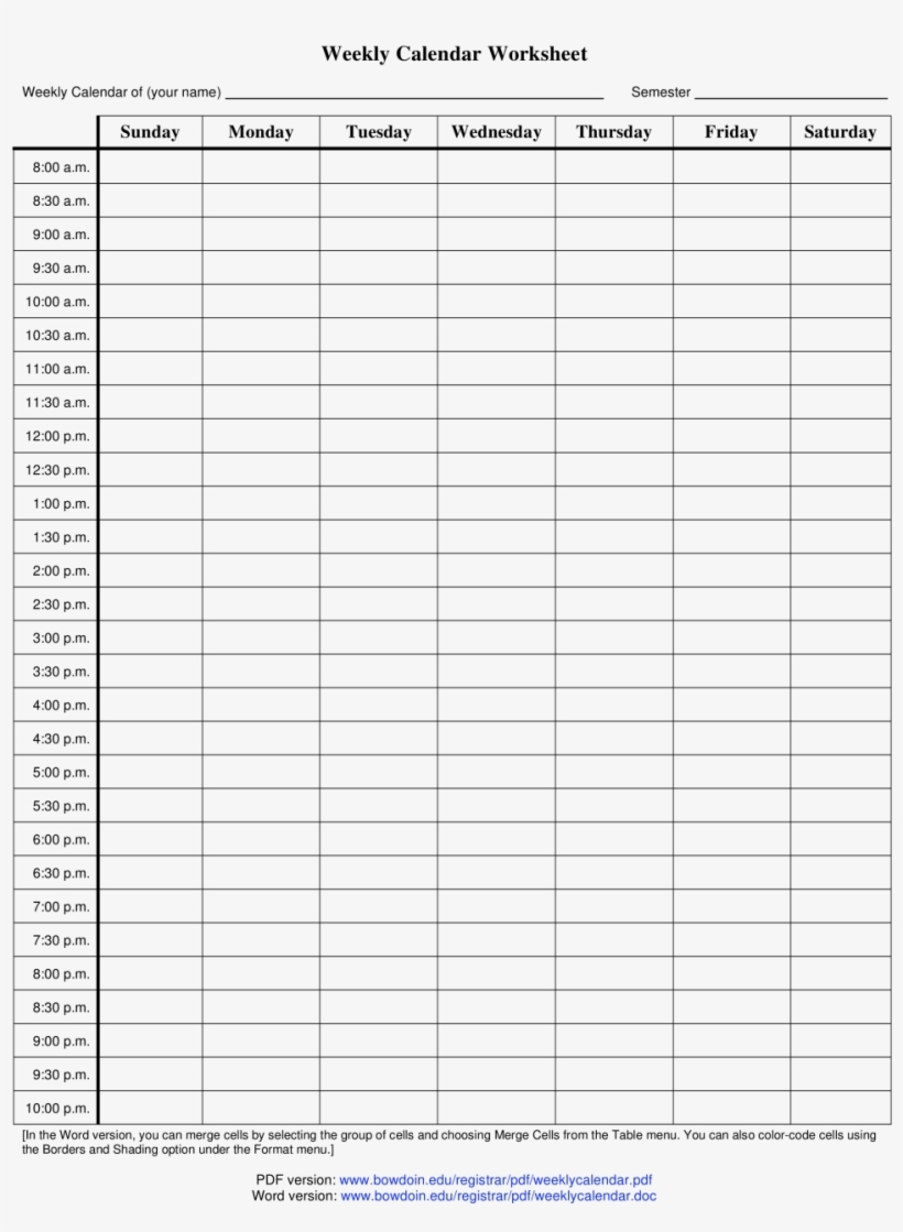 blank weekly calendar template with time slots pdf