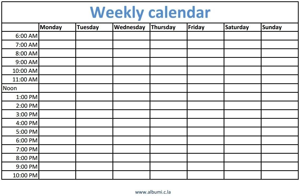 Blank Weekly Calender With Time Calendar Inspiration Design