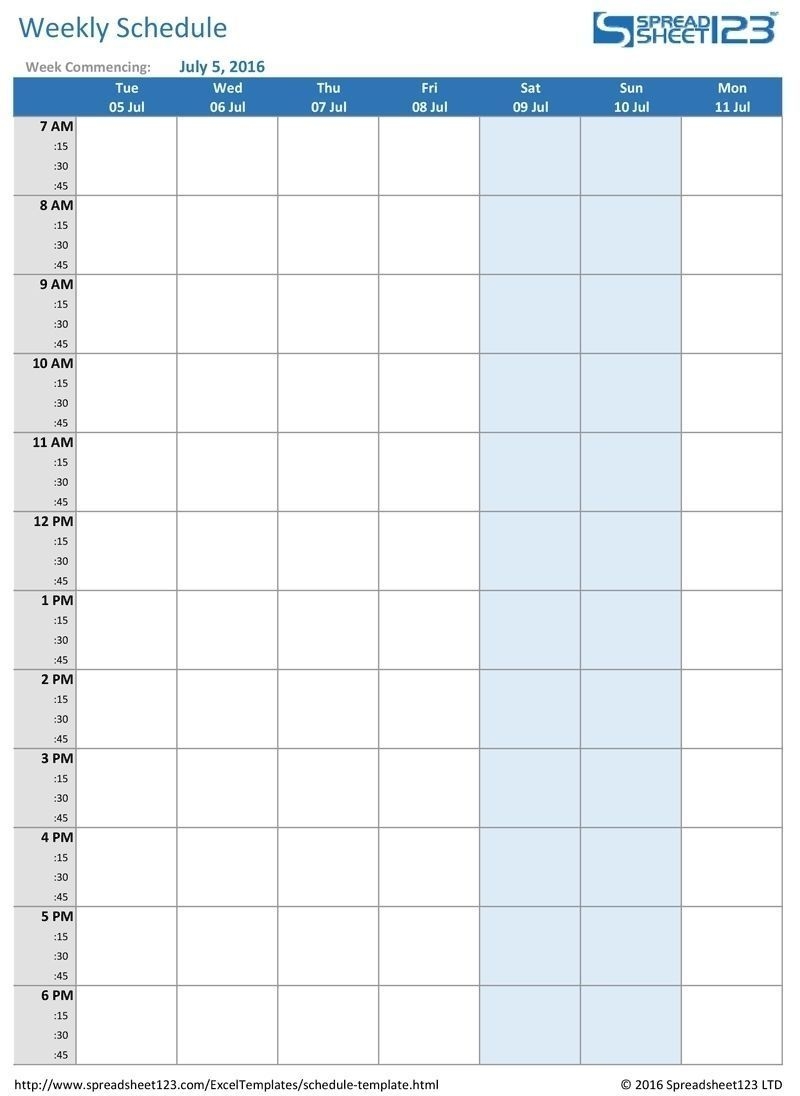 Daily Schedule 15 Minute Increments - Example Calendar Printable