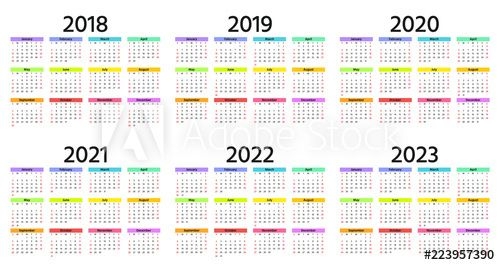 calendar 2018, 2019, 2020, 2021, 2022, 2023 year week