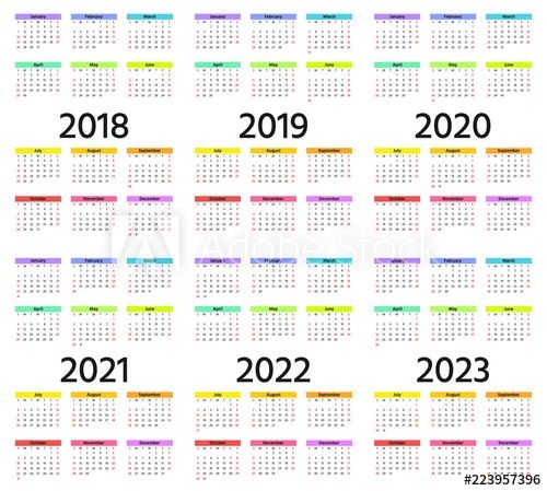 Calendar 2018, 2019, 2020, 2021, 2022, 2023 Year Week