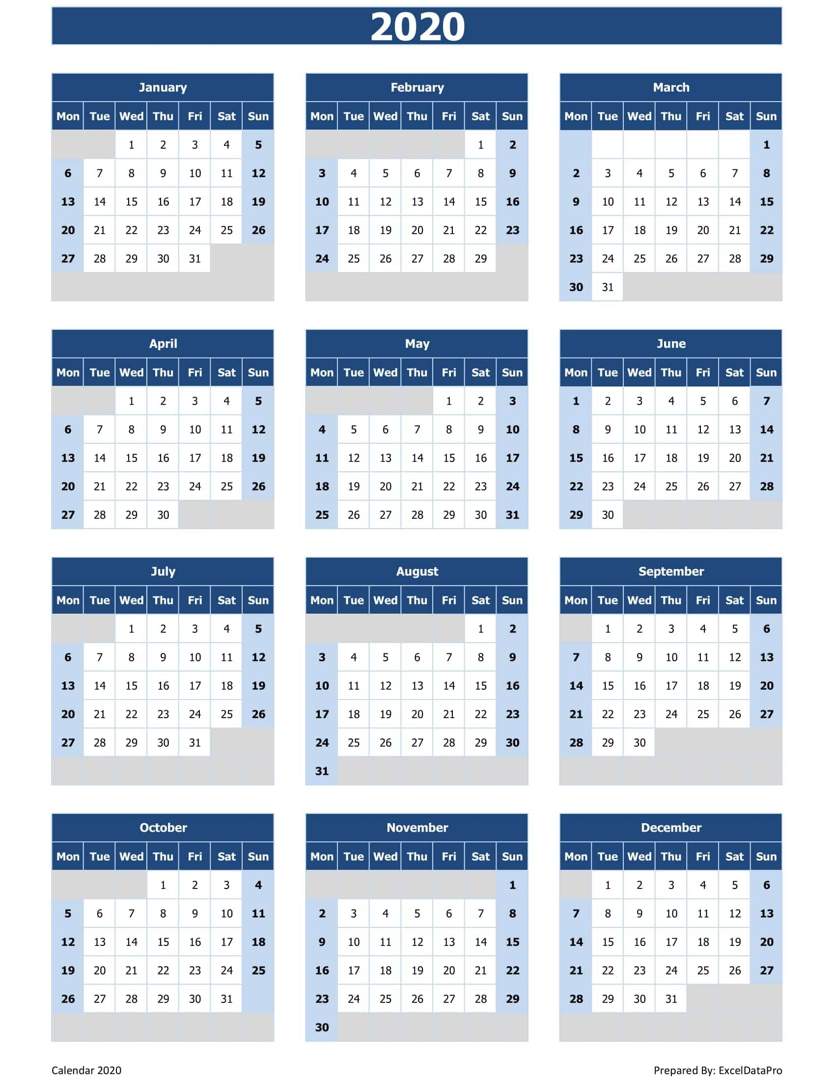 calendar 2020 excel spreadsheet | calendar printables free