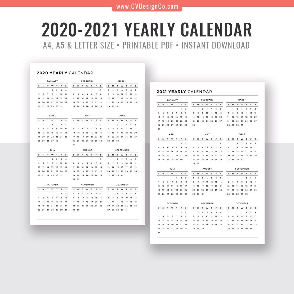 calendar 2020 year at a glance | calendar printables free