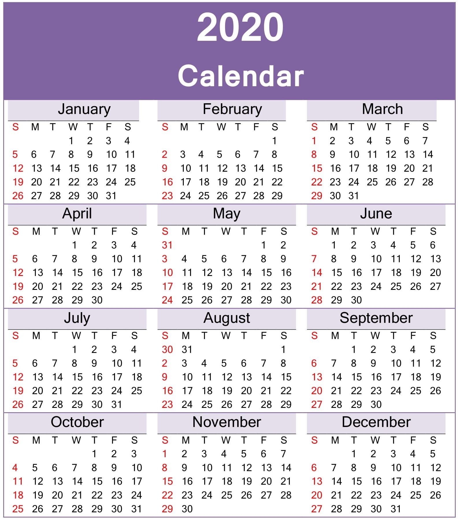 calendar 2020 yearly printable images 363