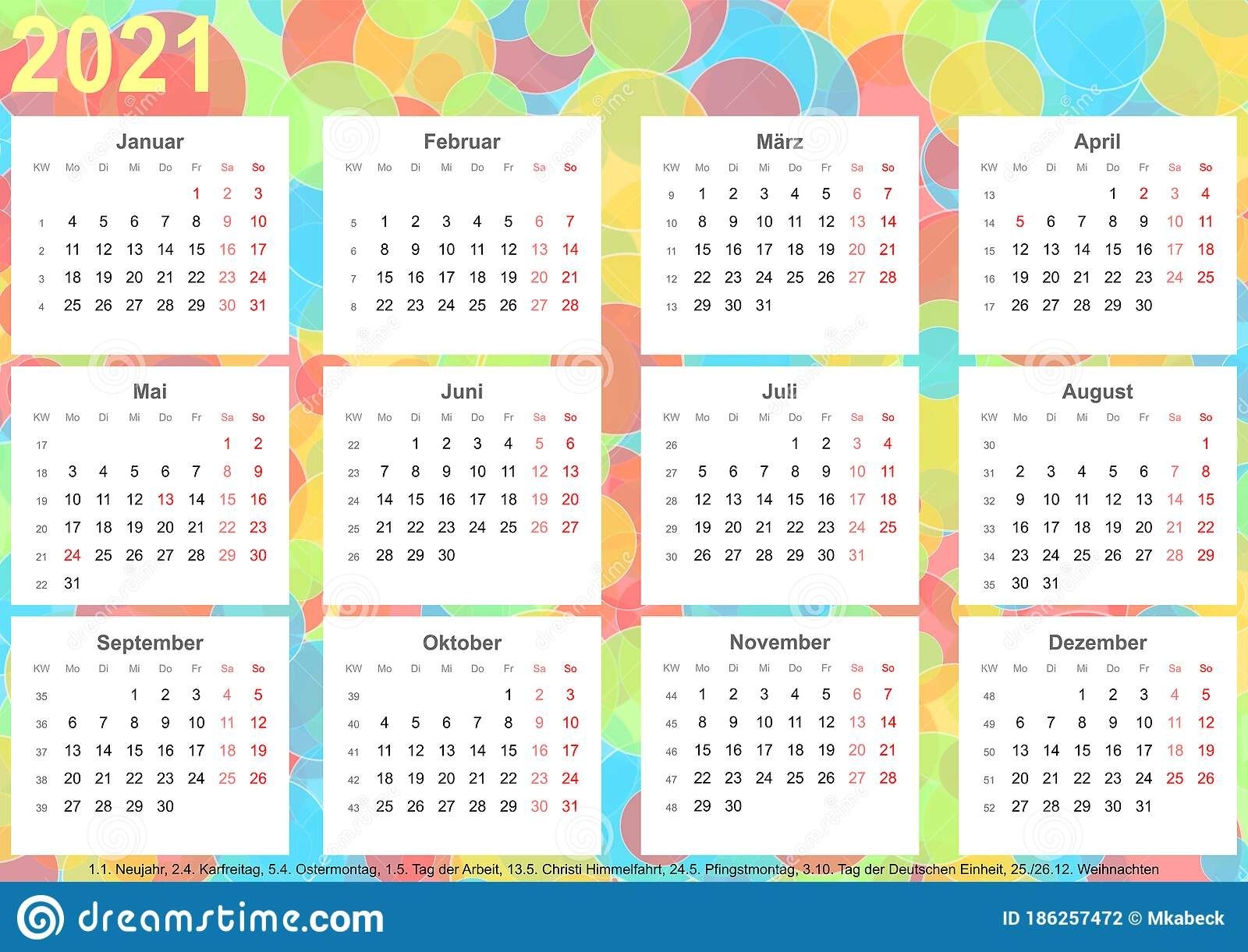 calendar 2021 background colorful circles ger stock