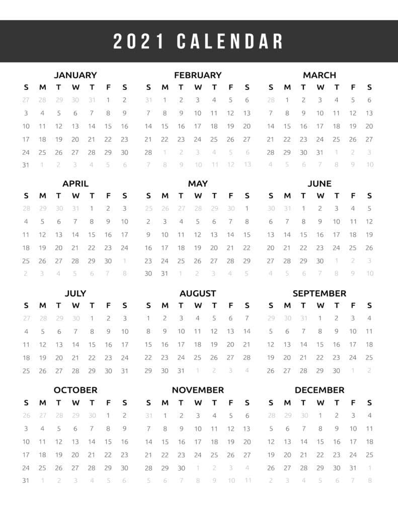 calendar 2021 printable one page world of printables