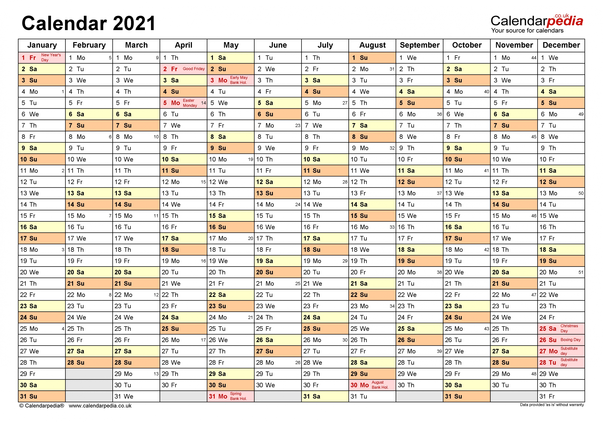 Calendar 2021 (uk) Free Printable Microsoft Word Templates