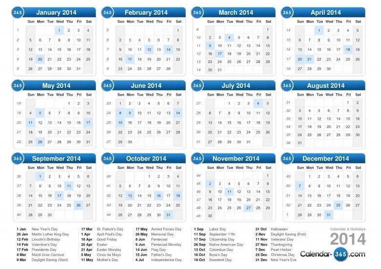 calendar days numbered 1 365 : free calendar template