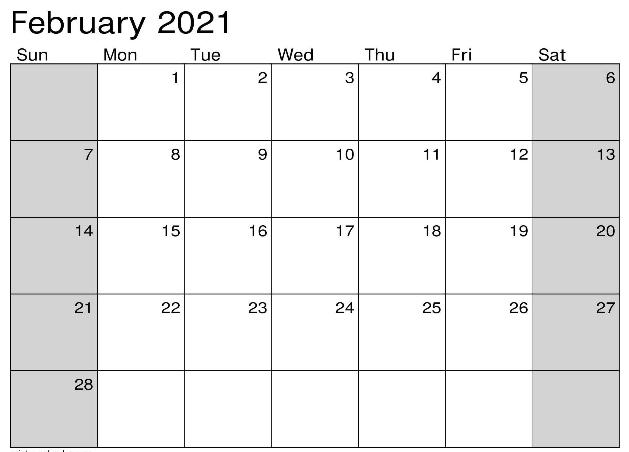 calendar february 2021 printable pdf holidays template