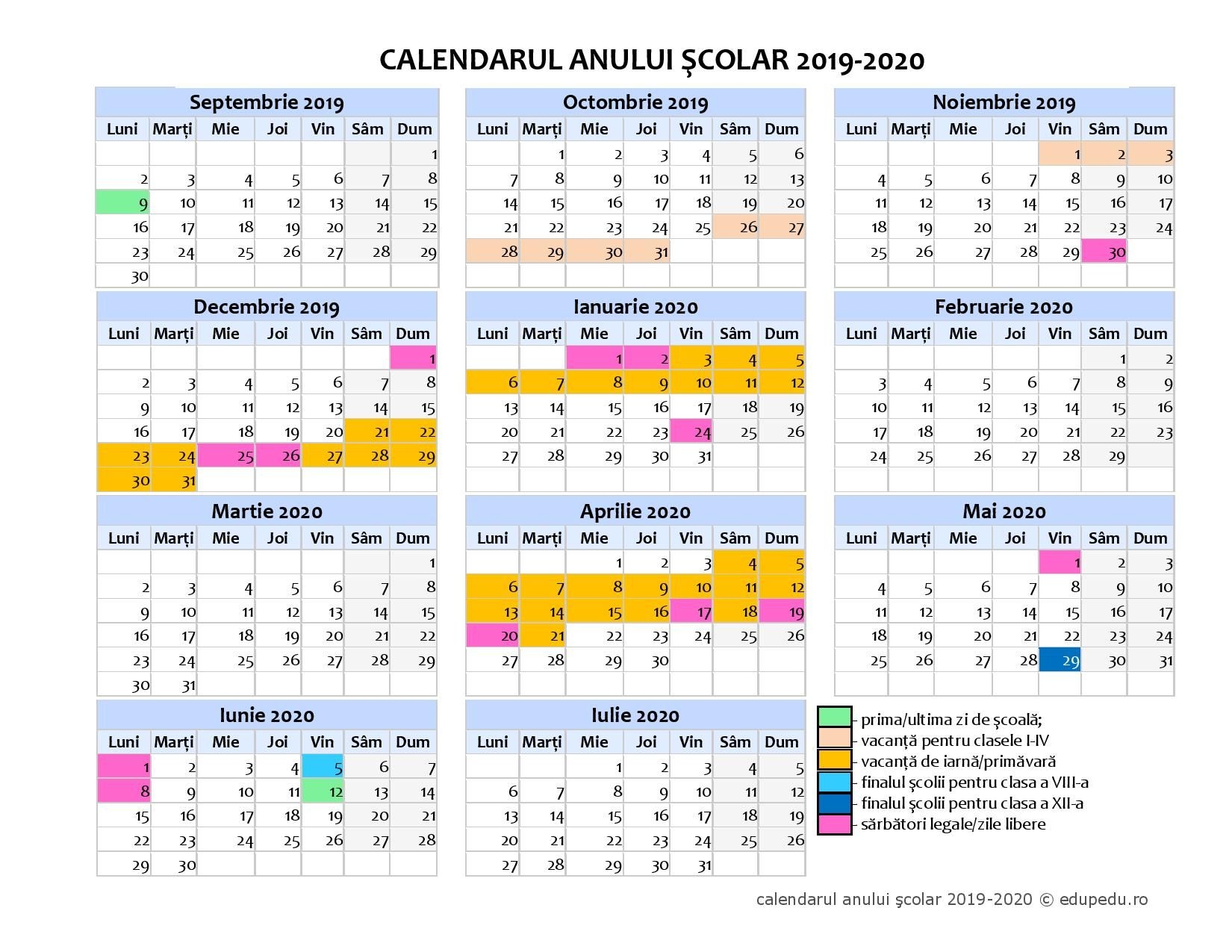 Calendar Școlar 2019 2020 Liceul Pedagogic "gheorghe