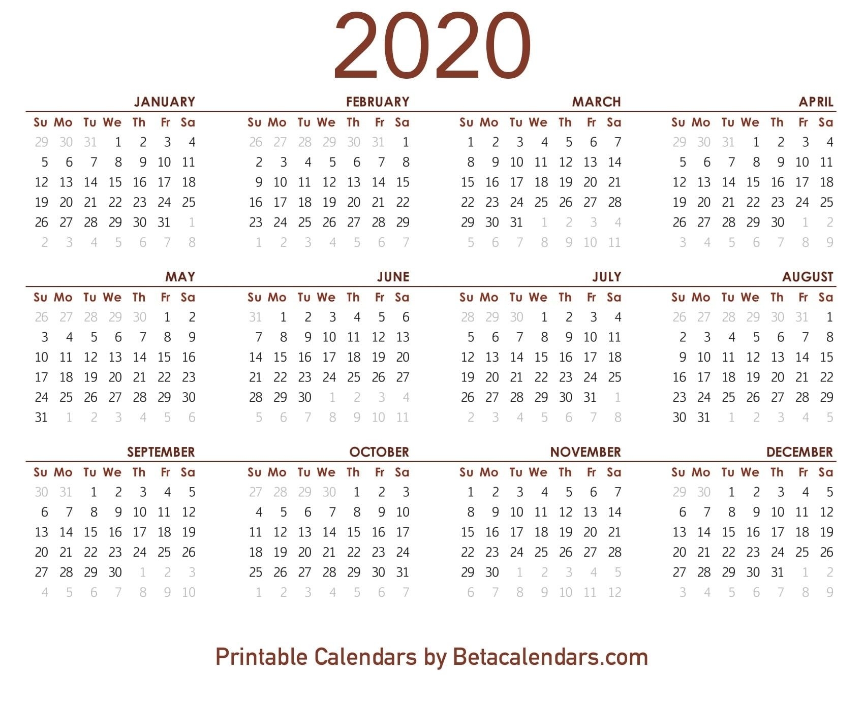 calendar week wise 2020 pdf | month calendar printable