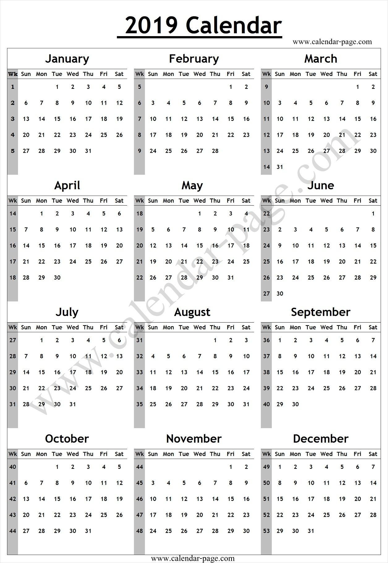 calendar yearly with week numbers